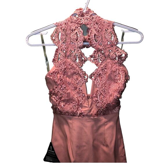 NWT Rare London Women's High Neck Plunge Lace Bodycon Mini Dress Sz XS Pink - Picture 5 of 11